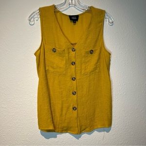 Juniors Medium sleeveless blouse with button detail Mustard color